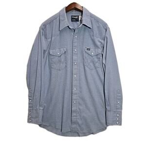 Vintage Wrangler Mens Pearl Snap Long Sleeve Western Shirt XL 17.5-35 Blue USA